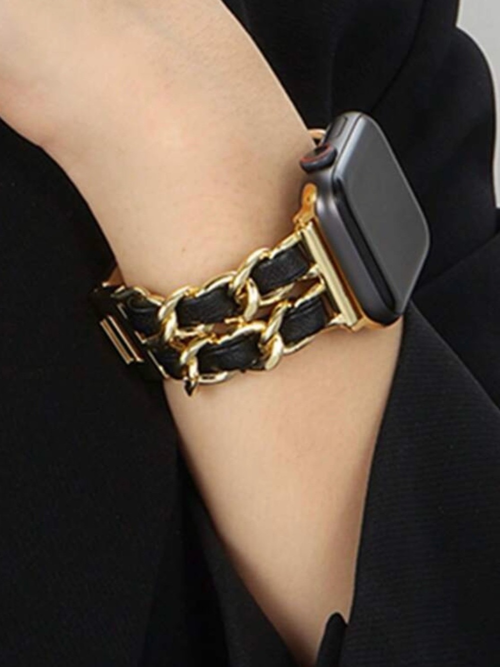 New Black and Gold Chain-Link Replacement Smartwatch Band 38-49 mm